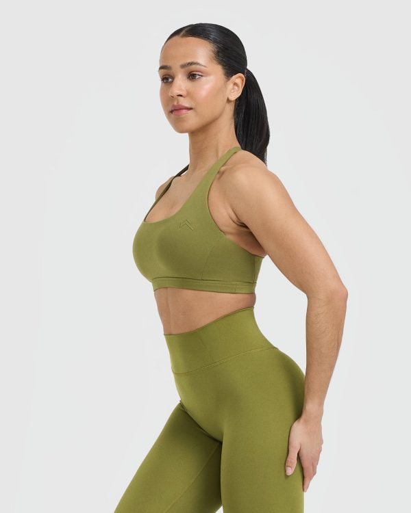 Timeless Square Neck Sports Bra | Olive Green Fashion