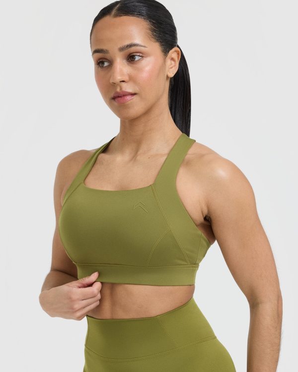 Timeless Wide Strap Sports Bra | Olive Green Online