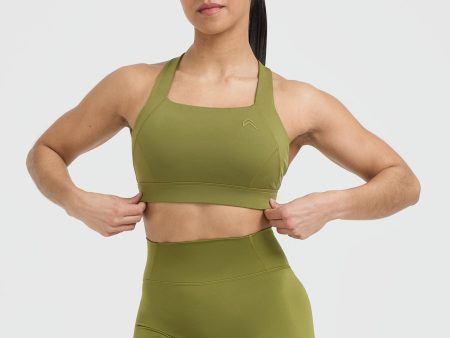 Timeless Wide Strap Sports Bra | Olive Green Online